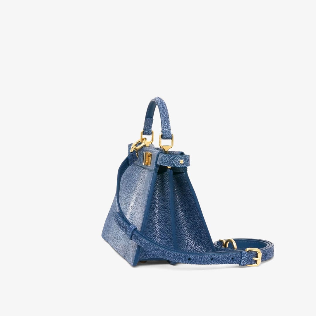 PEEKABOO ISEEU 33 IN NAVY BLUE GRAINED CALFSKIN SILVER HARDWARE