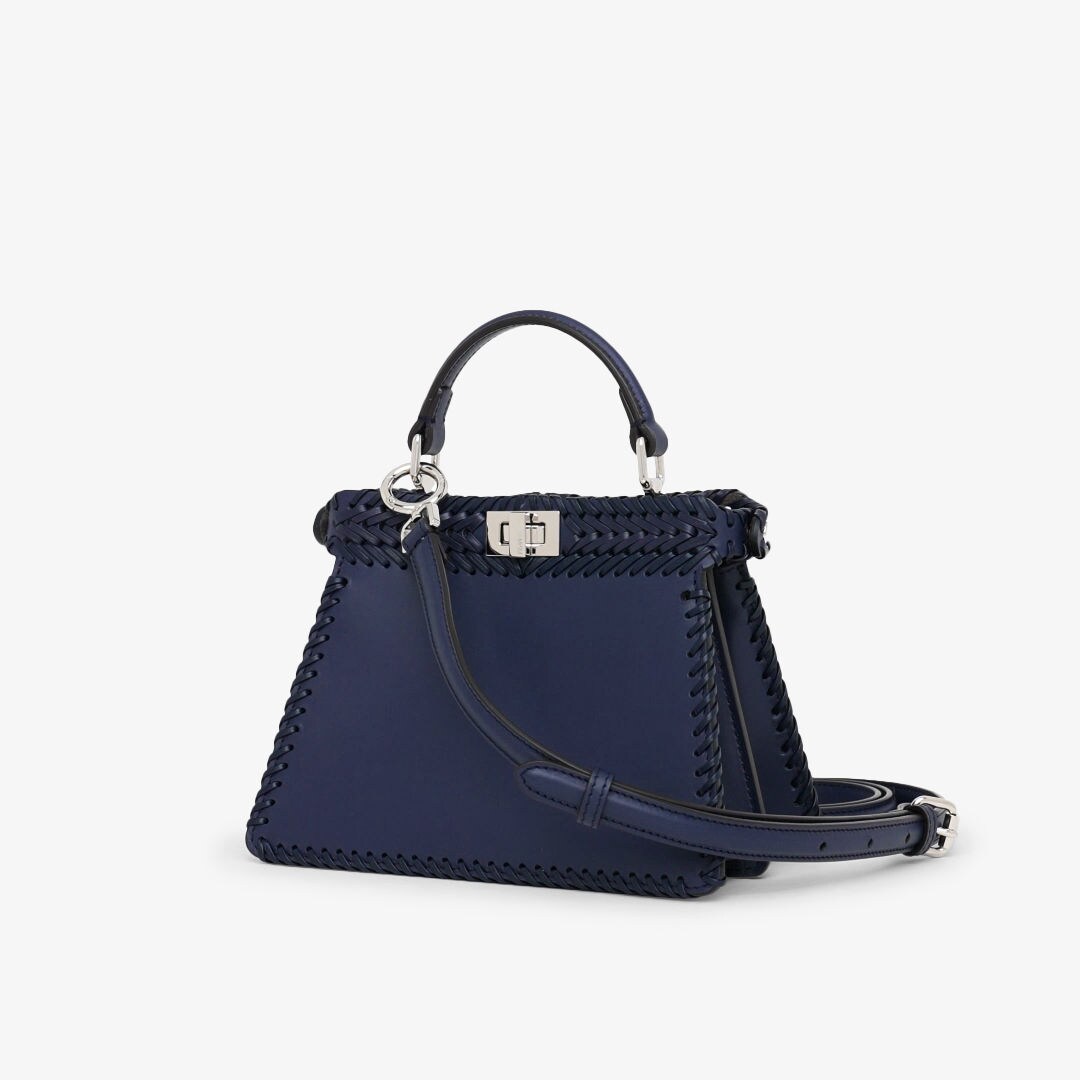 Peekaboo ISeeU Petite - Midnight blue woven leather bag | Fendi