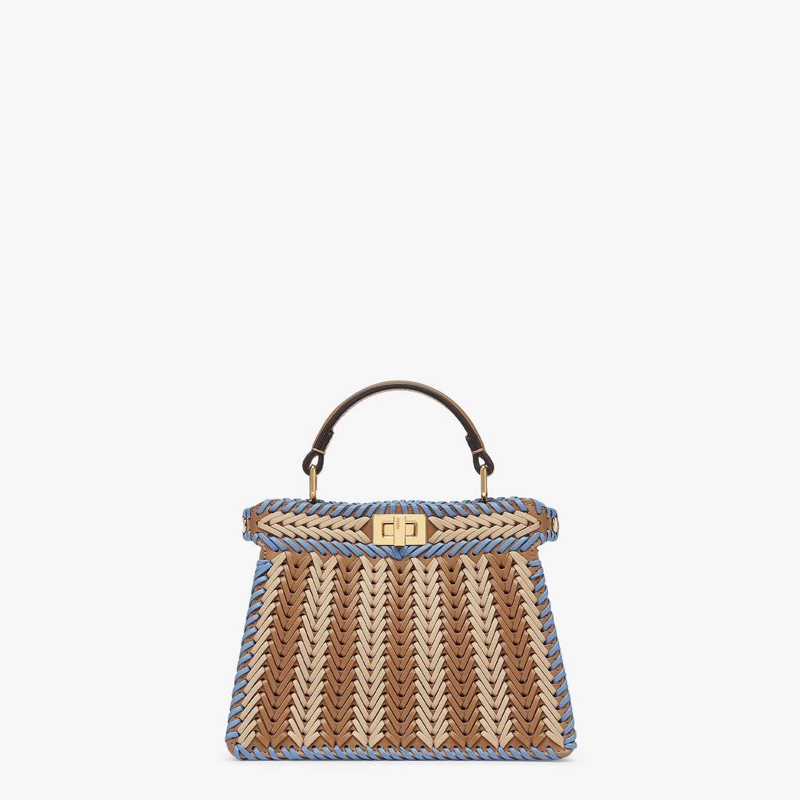 Peekaboo ISeeU Petite - Beige and light blue braided leather bag 