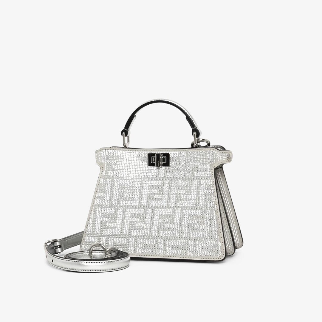 Peekaboo ISeeU Petite - Silver leather bag with crystal FF motif | Fendi