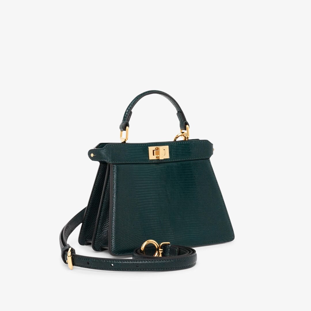 Peekaboo ISeeU Petite Dark green lizard leather bag Fendi