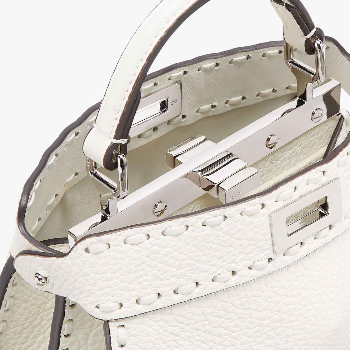 Peekaboo ISeeU Petite White Selleria bag with 306 hand sewn topstitches Fendi