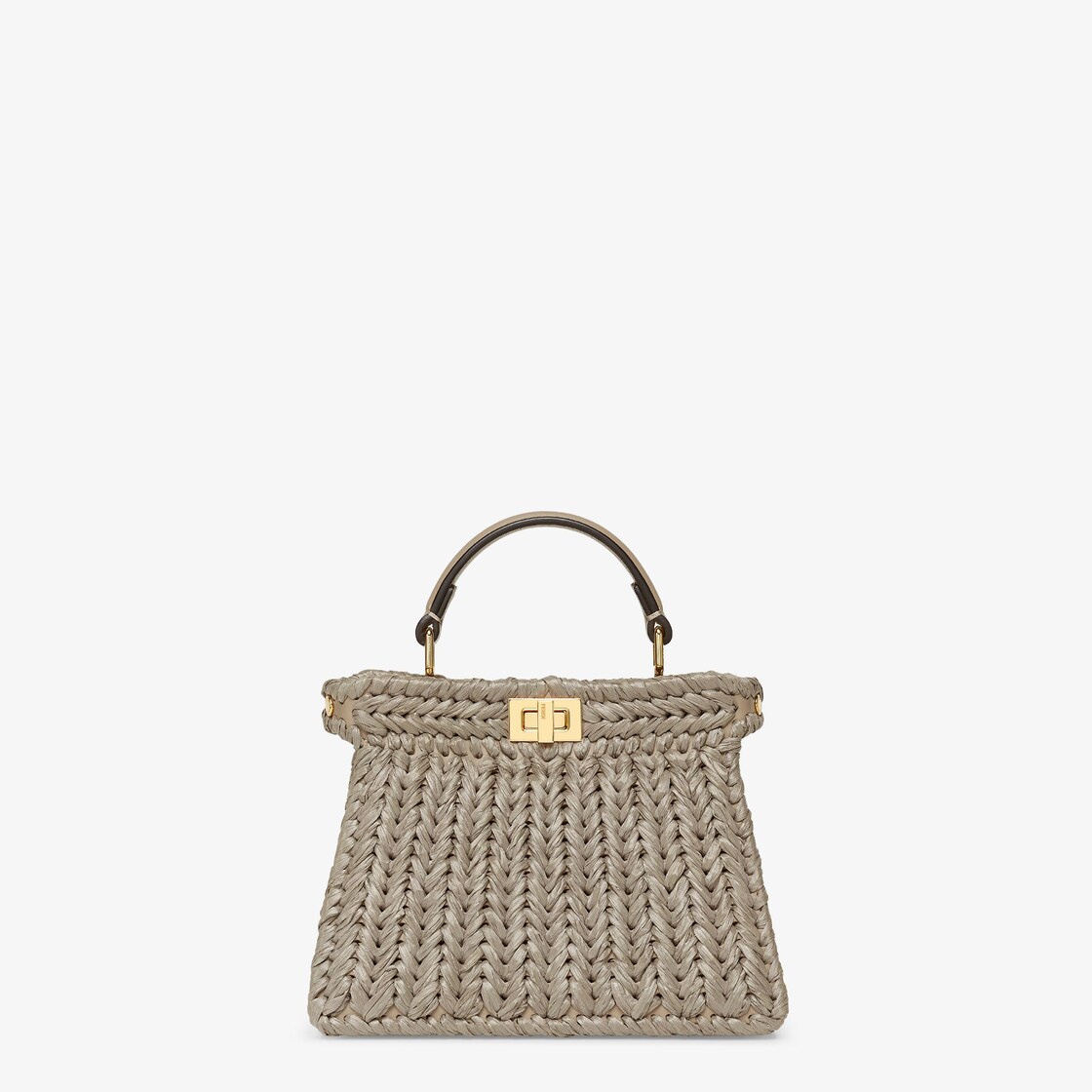 Peekaboo ISeeU Petite - Dove gray interlaced leather and raffia 