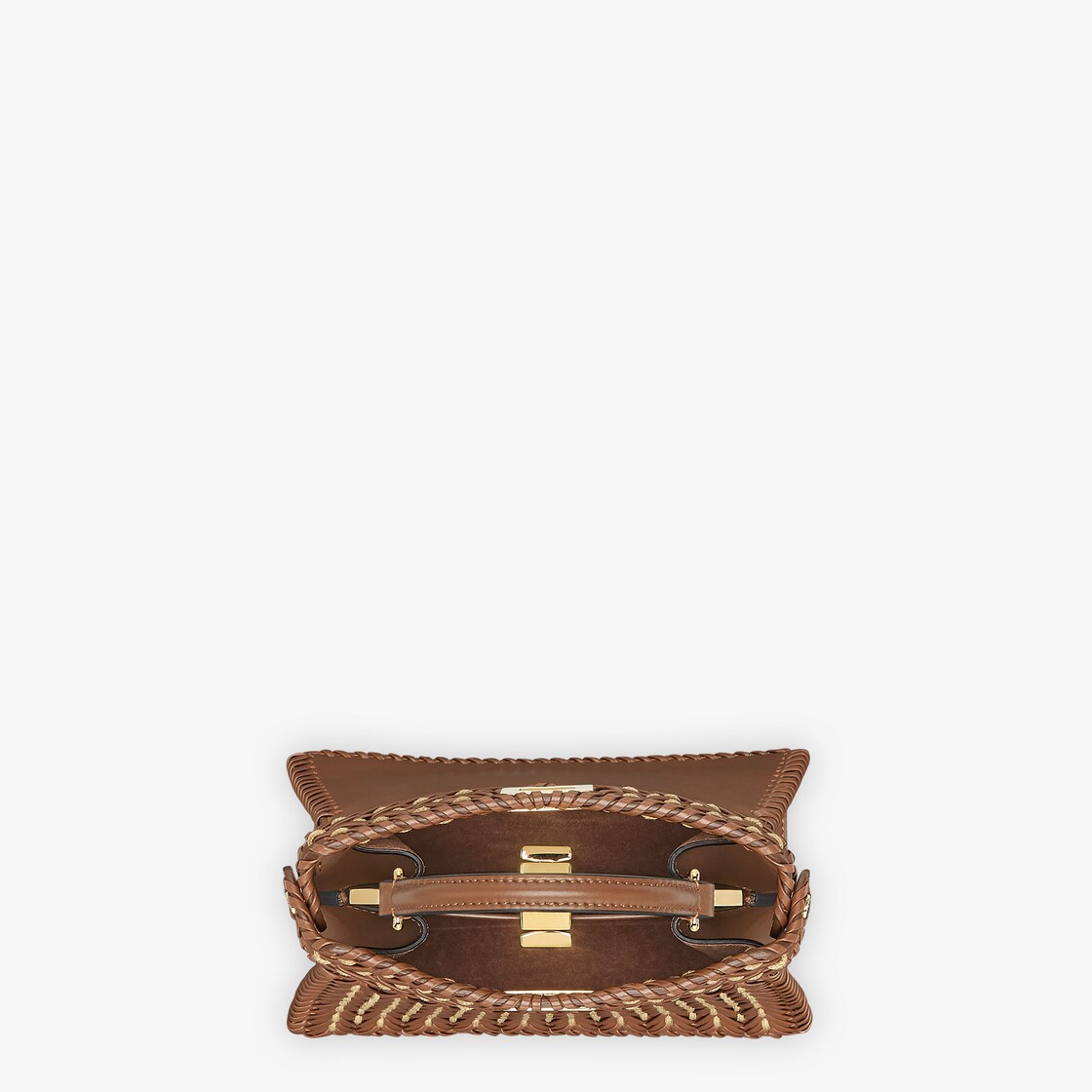 Peekaboo ISeeU Petite - Brown interlaced leather bag with Selleria 