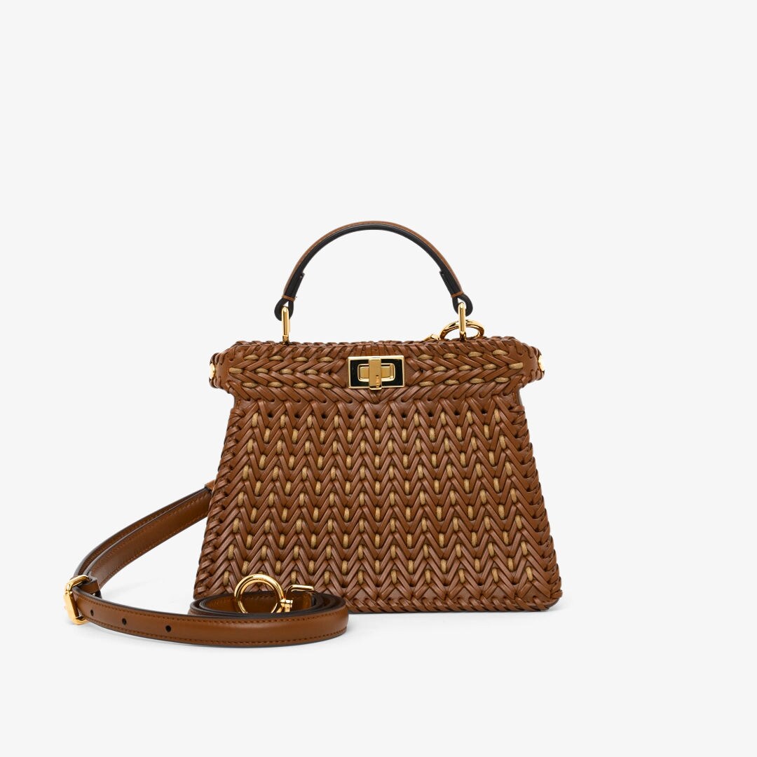 Peekaboo ISeeU Petite - Brown interlaced leather bag with Selleria 