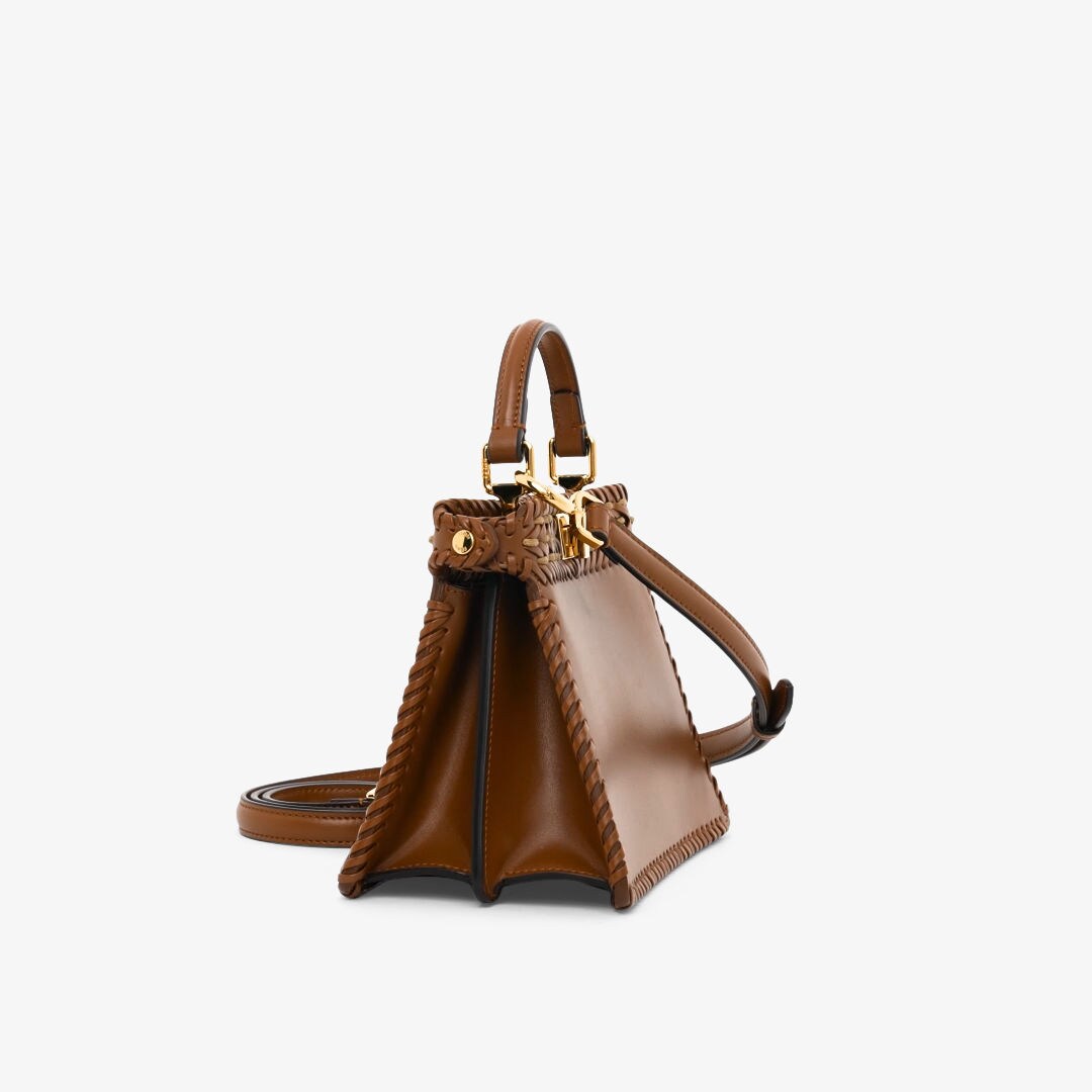 Peekaboo ISeeU Petite - Brown interlaced leather bag with Selleria 