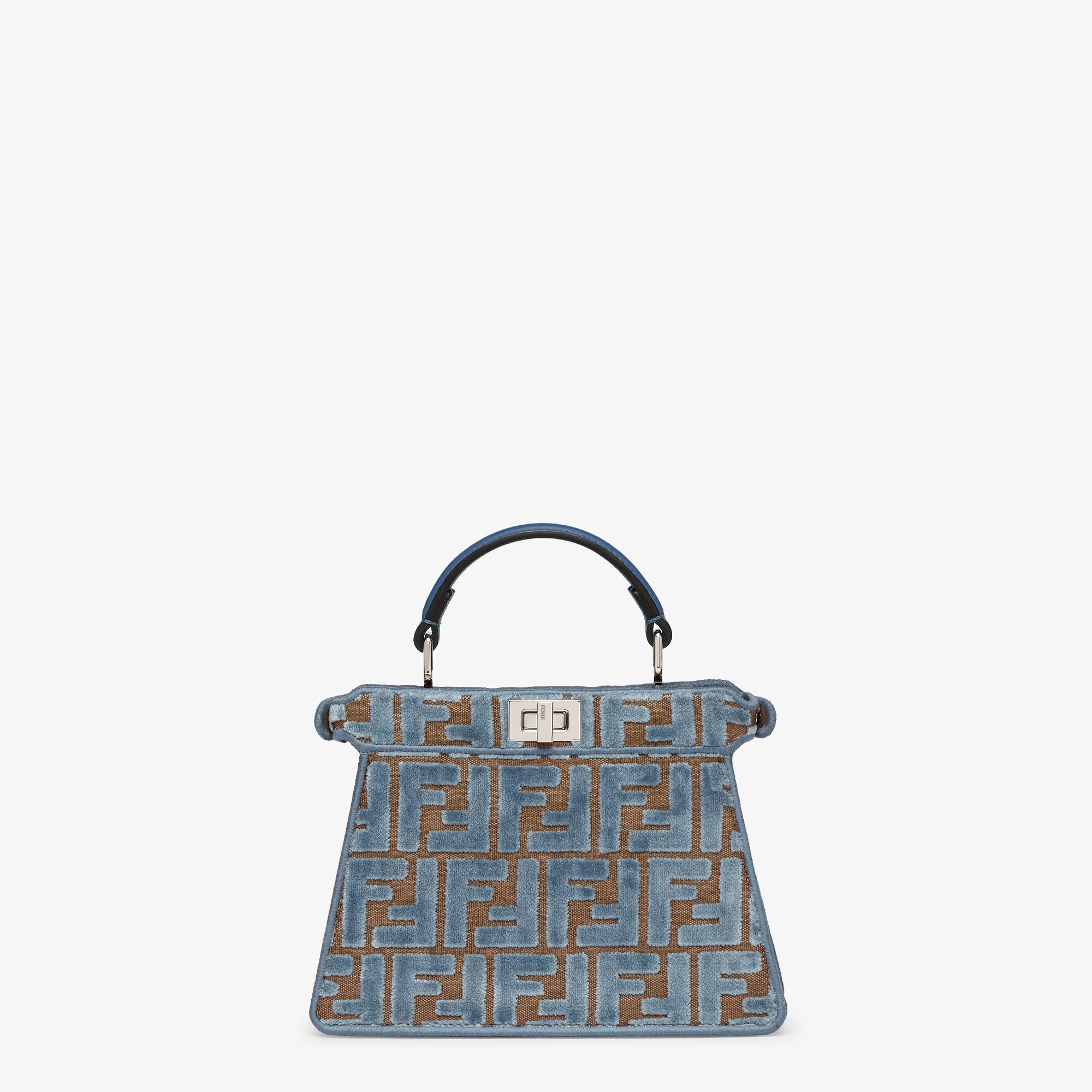 Peekaboo ISeeU Petite - Borsa in velluto FF jacquard azzurro | Fendi