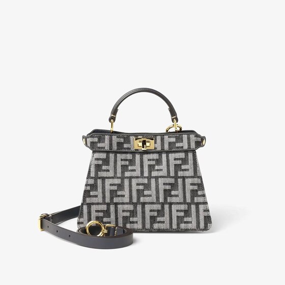 Fendi Peekaboo Petite Shoulder Bag Gold Hardware In Gray