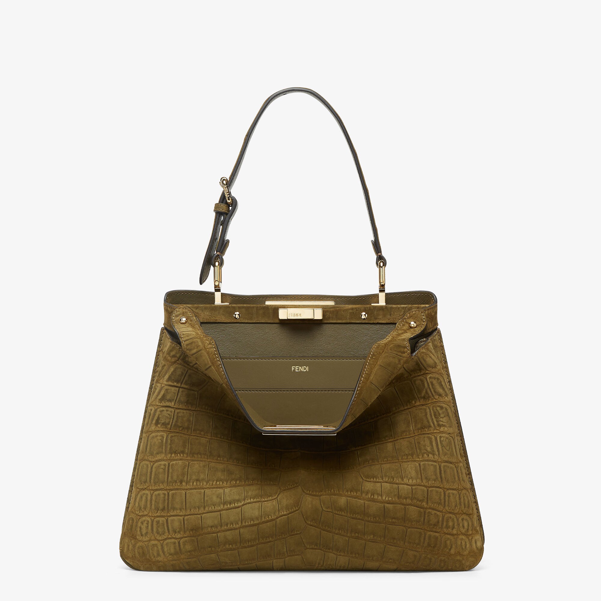 Peekaboo Soft Medium Green crocodile and nubuck bag