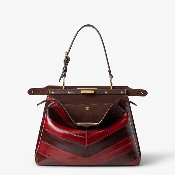 Fendi Peekaboo Soft Medium Two-tone Inlaid Hagfish Leather Bags In Multi