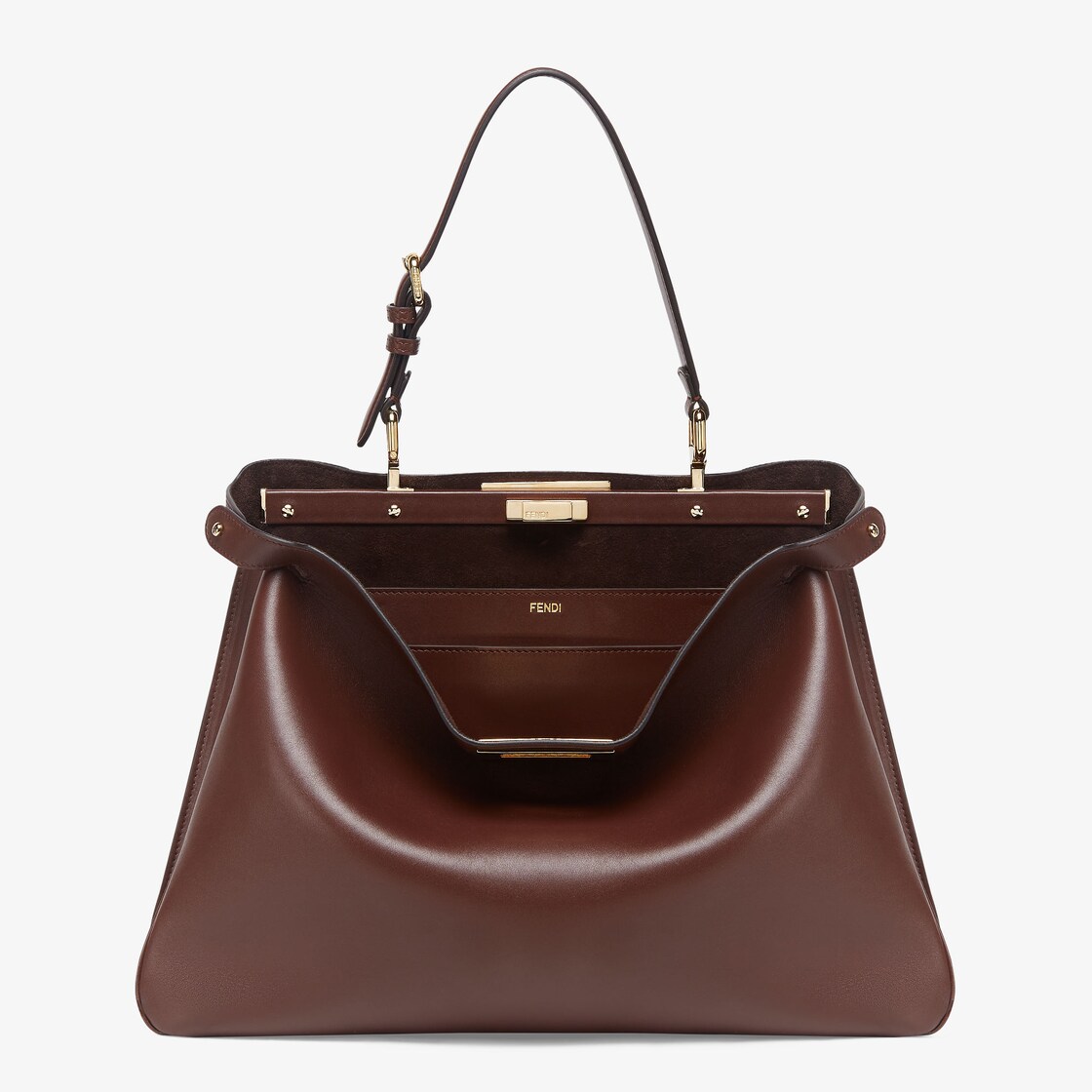 Peekaboo Soft Large Borsa in pelle marrone scuro Fendi