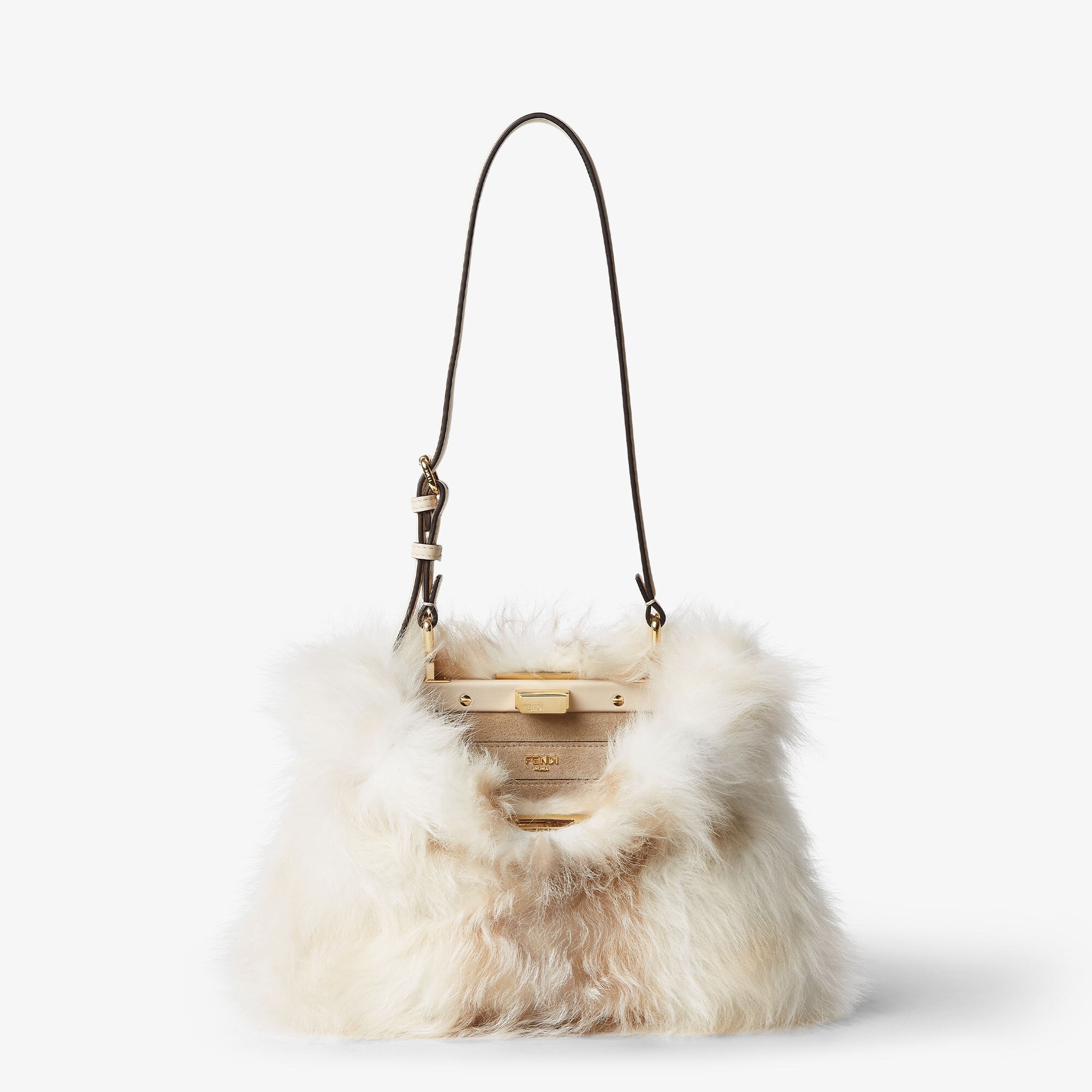 حقيبة Peekaboo Soft بحجم صغير حقيبة من صوف الشيرلنج (shearling) باللون الأبيض 2
