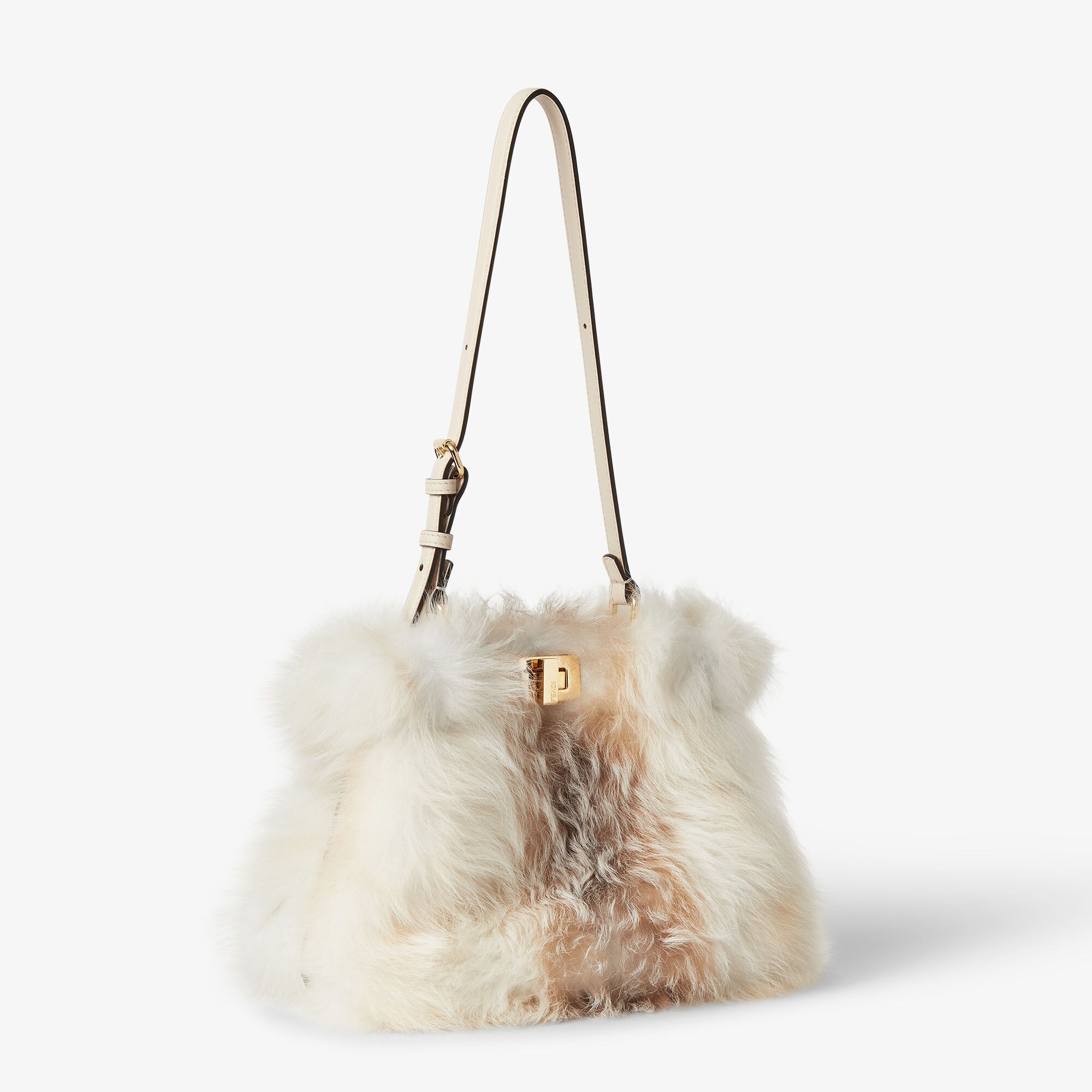 حقيبة Peekaboo Soft بحجم صغير حقيبة من صوف الشيرلنج (shearling) باللون الأبيض 3