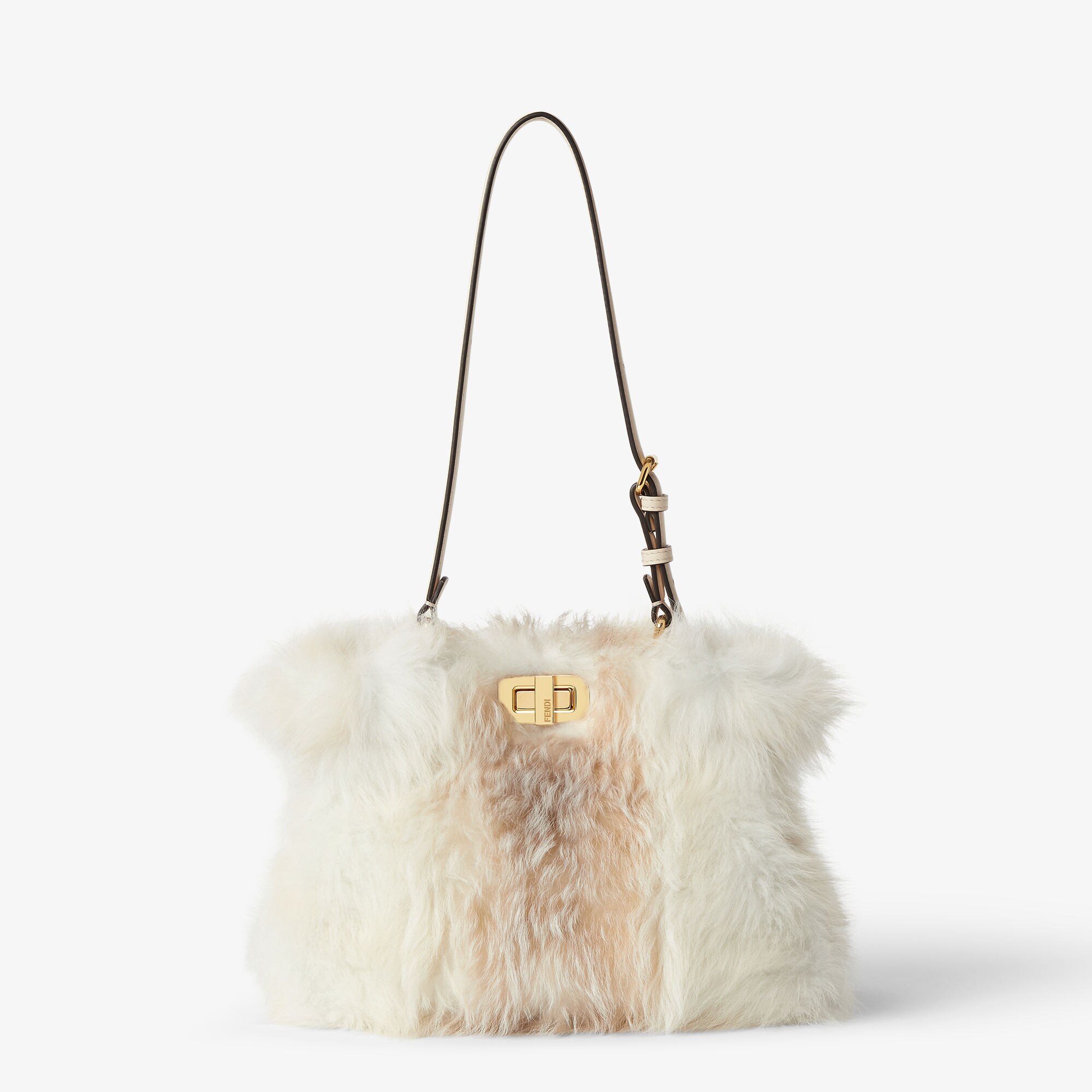 حقيبة Peekaboo Soft بحجم صغير حقيبة من صوف الشيرلنج (shearling) باللون الأبيض 4