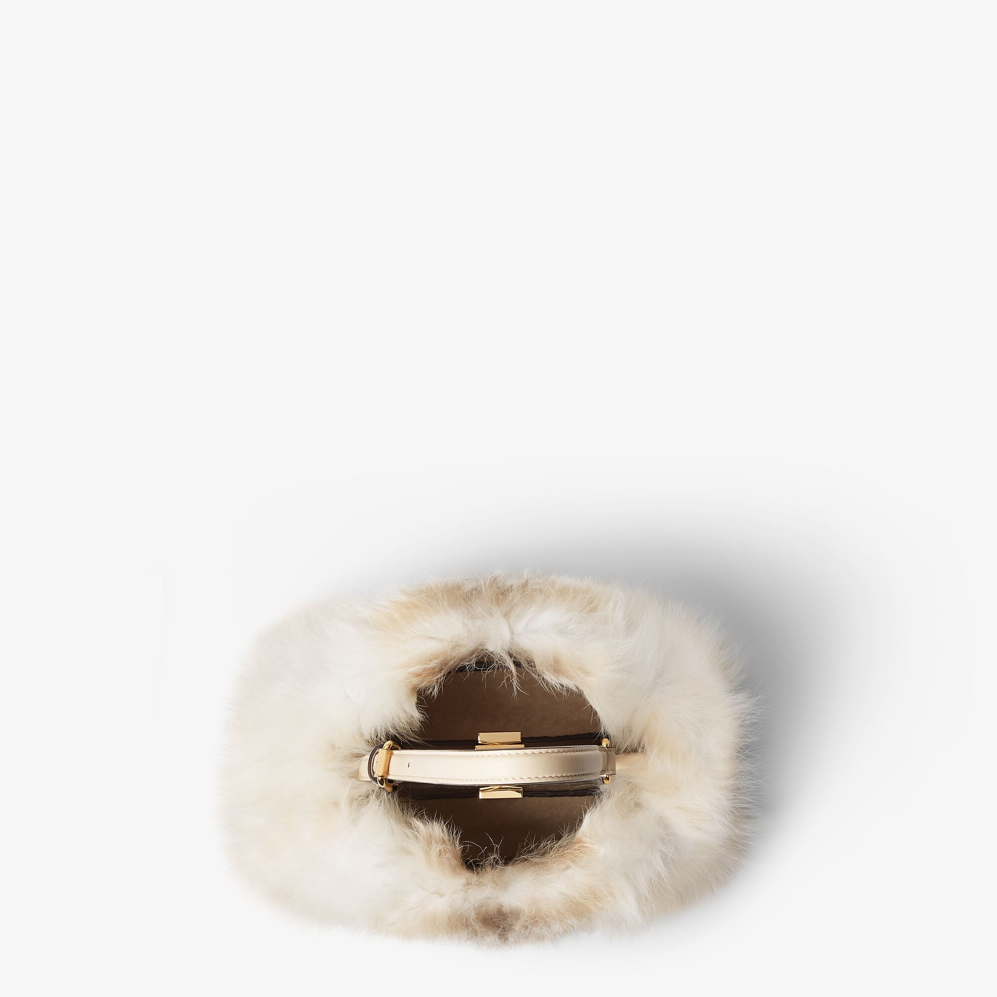 حقيبة Peekaboo Soft بحجم صغير حقيبة من صوف الشيرلنج (shearling) باللون الأبيض 5