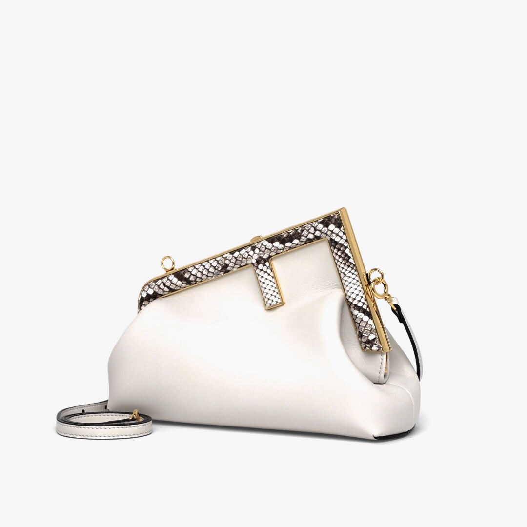 FENDI FIRST 3190$ Small Dove Gray Leather Bag, Clutch - Detachable