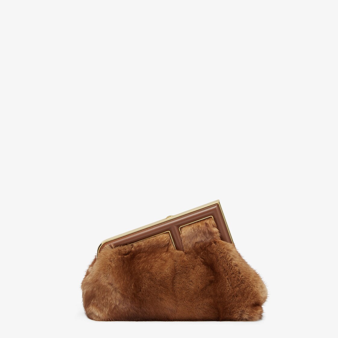 FENDI Baguette Brown Real Mink Fur Bag