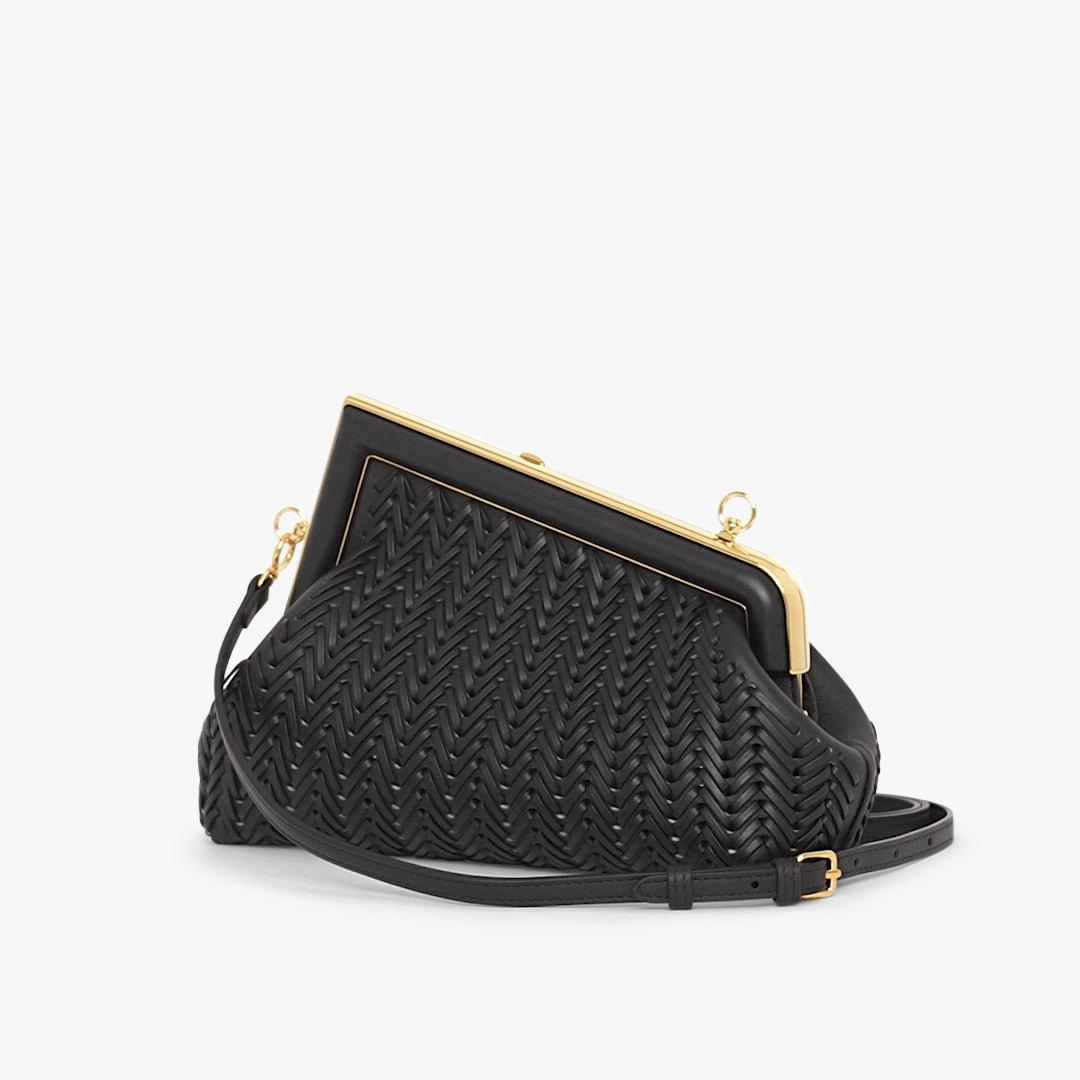 Fendi First Small - Black interlaced leather bag | Fendi