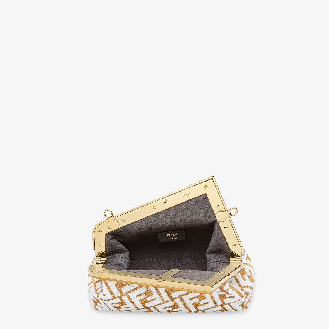 FENDI: Sunshine bag in raffia with FF monogram embroidered in chenille -  Beige