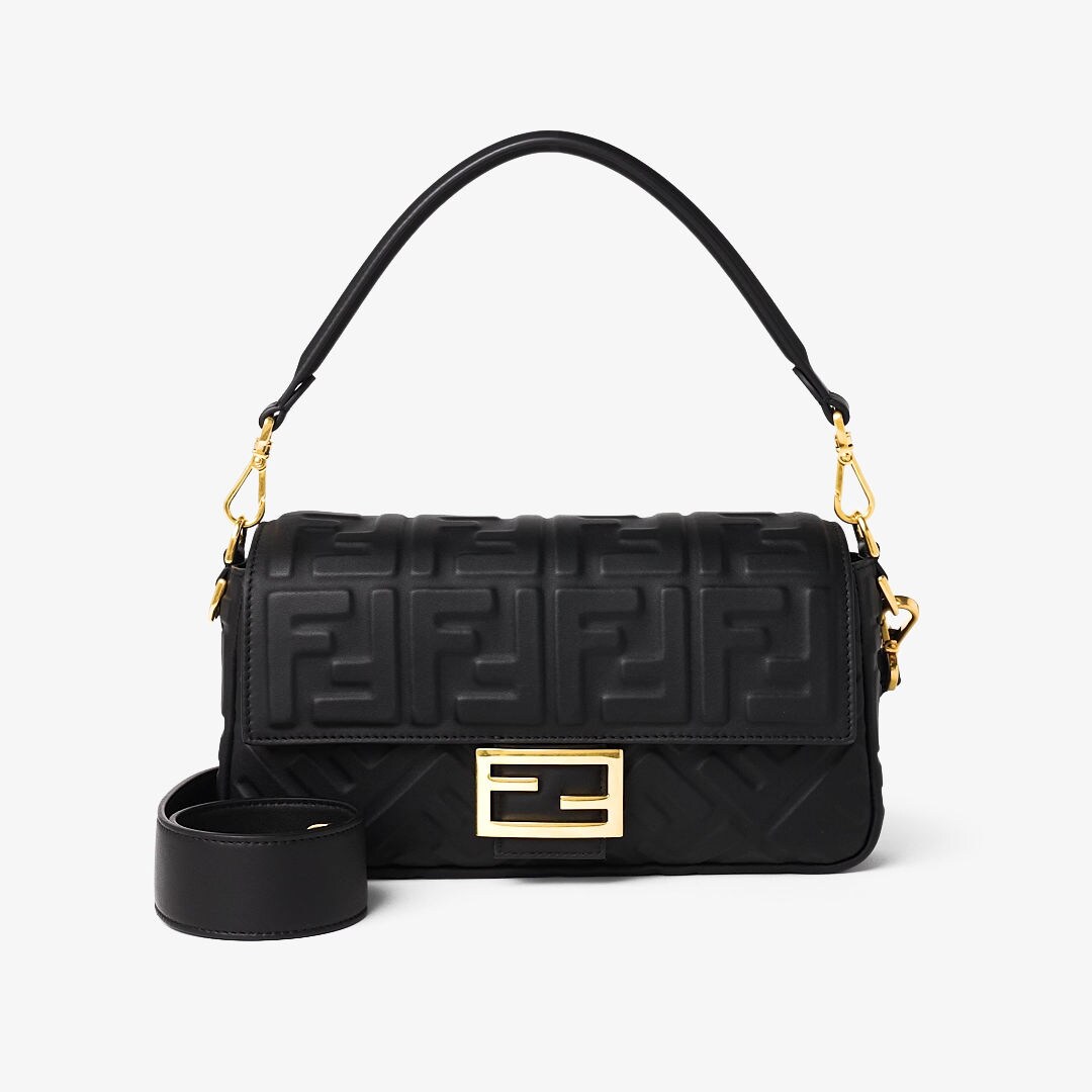 Baguette Black nappa leather bag with FF motif Fendi