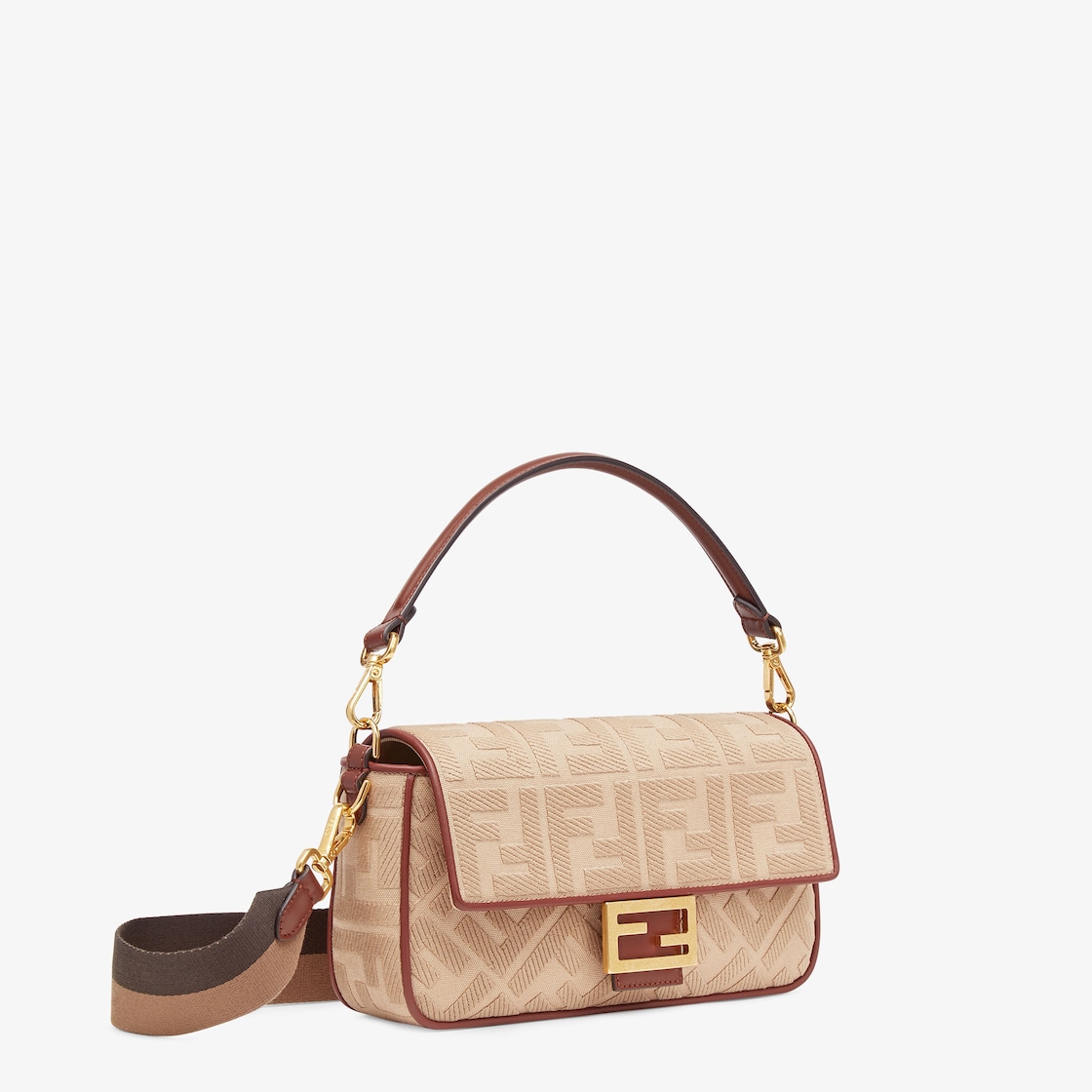 FENDI Baguette Leather Chain Shoulder Bag Light Beige