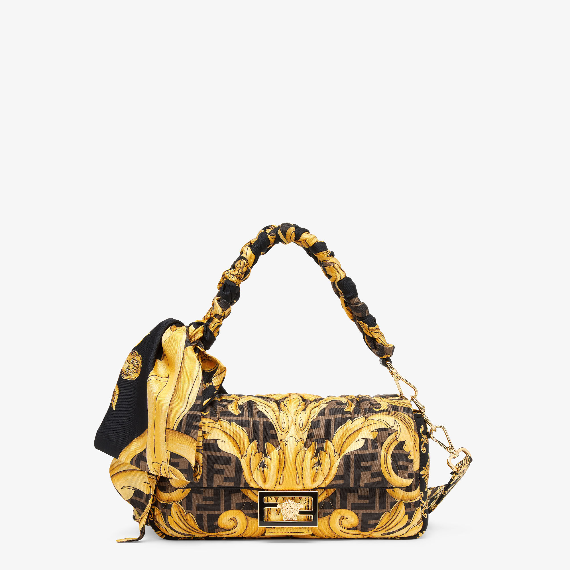 Baguette Fendace Quilted black silk bag