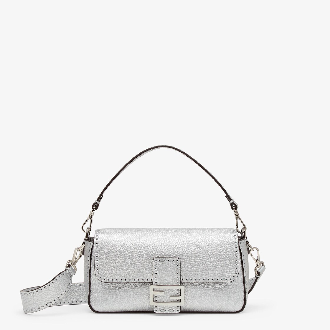 Baguette - Silver Selleria bag with oversized topstitching | Fendi