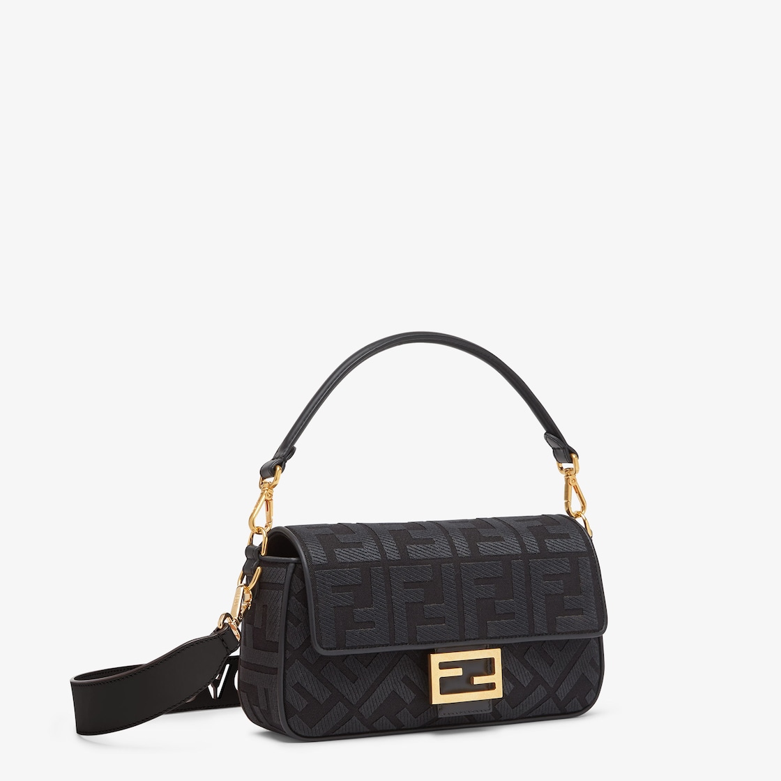 Fendi Black And Cream Raffia Logo Baguette