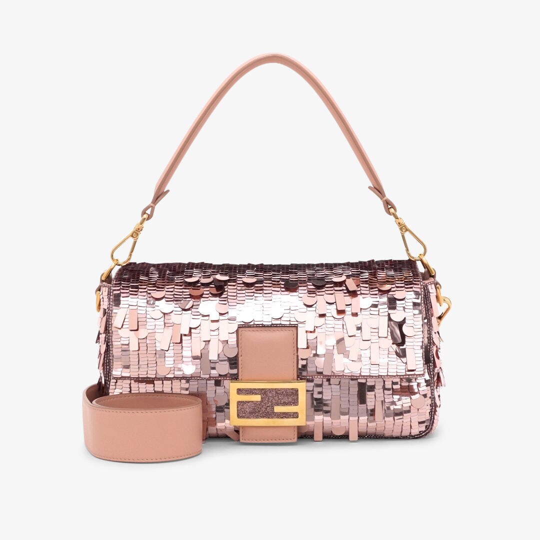 Baguette - Pink sequin and leather bag