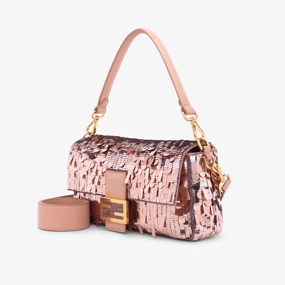 Baguette - Pink sequin and leather bag