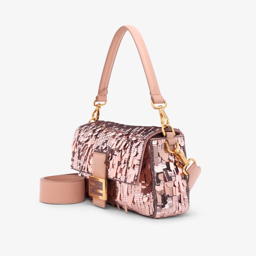 Baguette - Pink sequin and leather bag