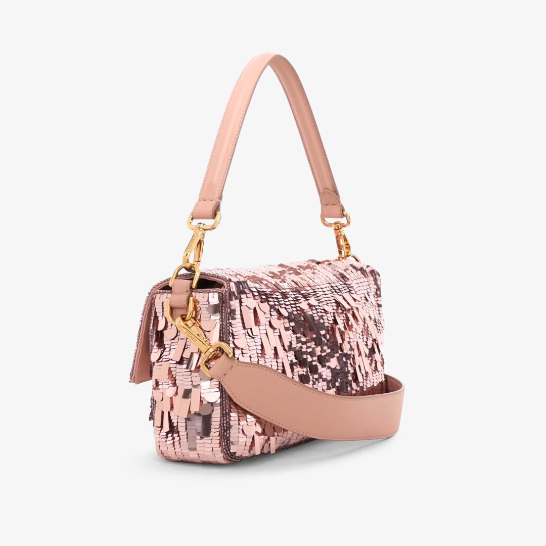 Baguette - Pink sequin and leather bag