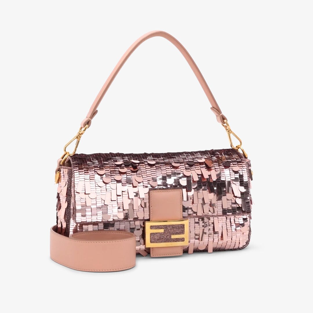 Baguette - Pink sequin and leather bag