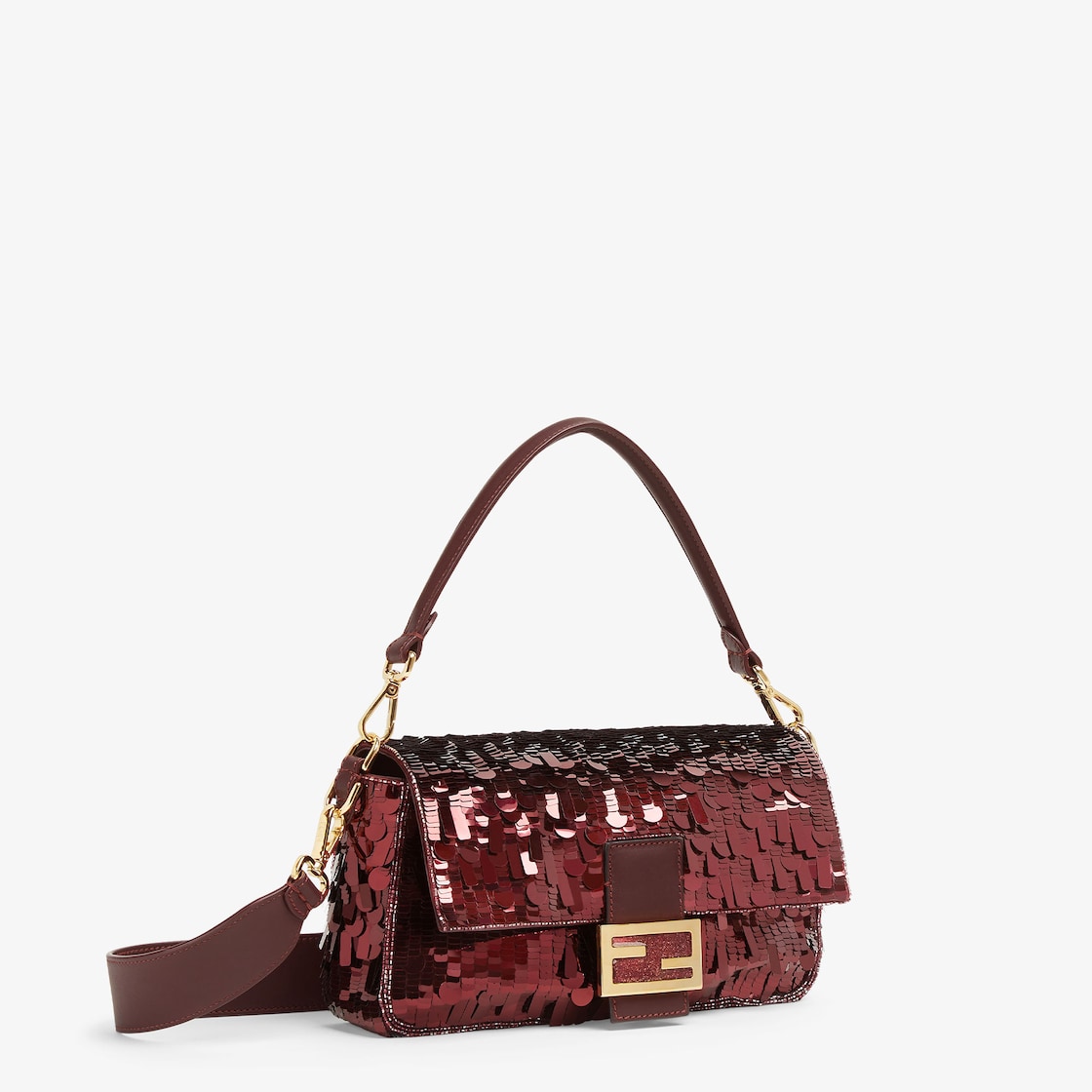 Fendi Sequin and Leather Baguette Mini Red in Polyester with Gold