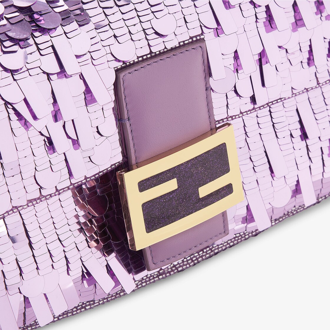 Fendi Sequin and Leather Baguette Lilac in Polyester with Gold-tone - US