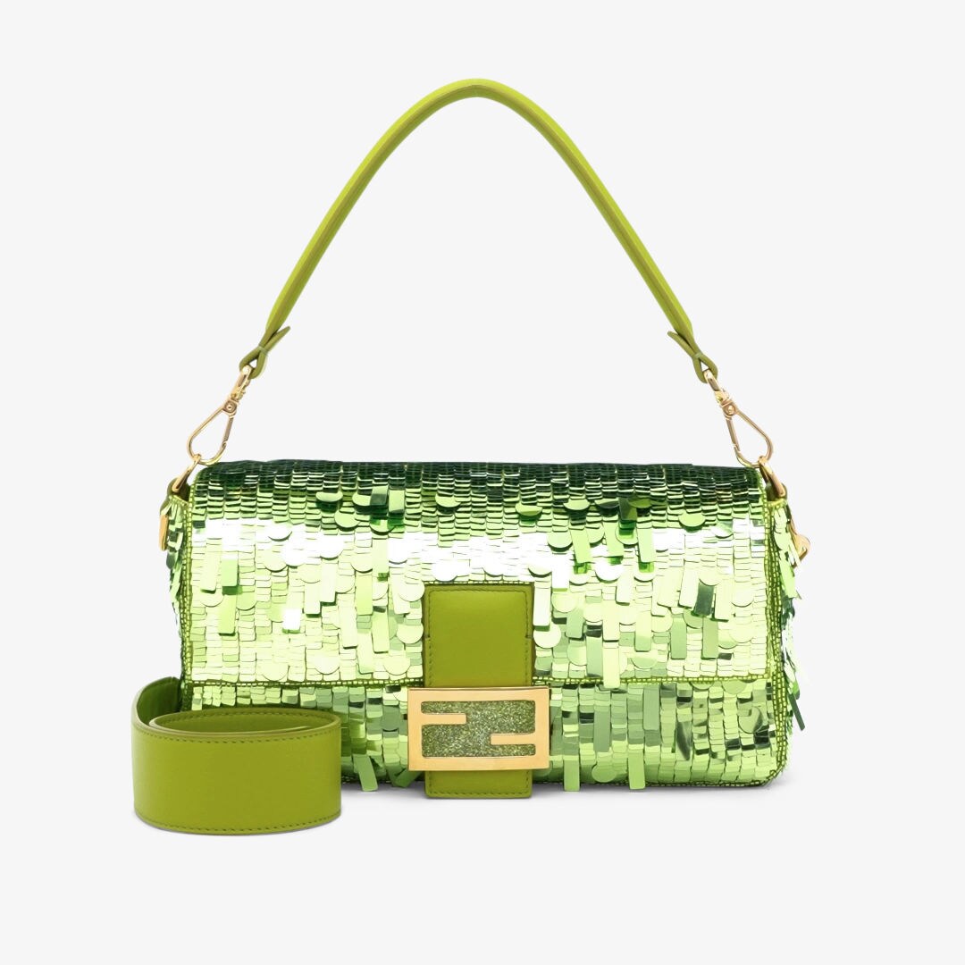 Baguette Acid green sequin and leather bag Fendi