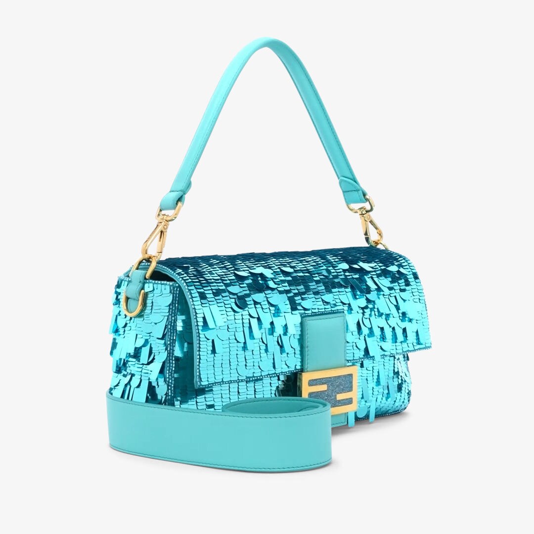 Baguette - Turquoise sequin and leather bag