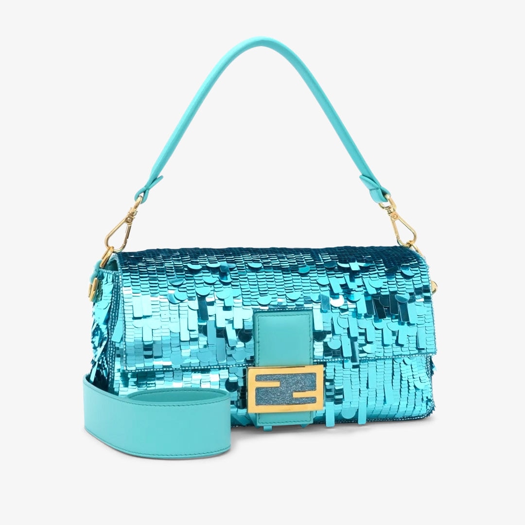 Fendi Bright Blue Sequin Baguette Bag