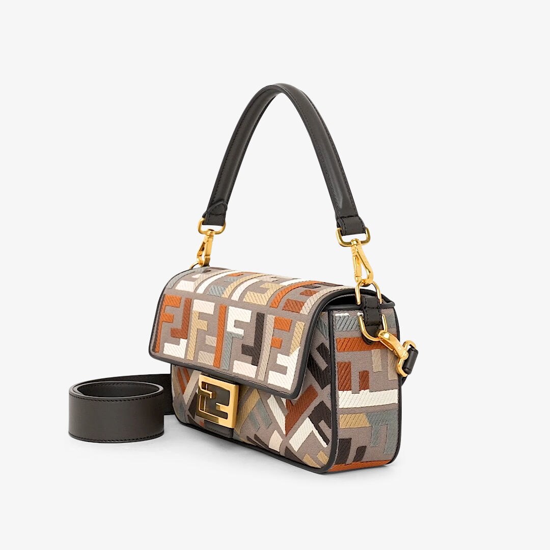 Baguette Multicolor canvas bag with FF embroidery Fendi