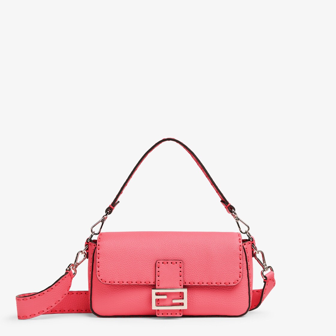 Baguette Pink Selleria bag with oversize topstitching Fendi