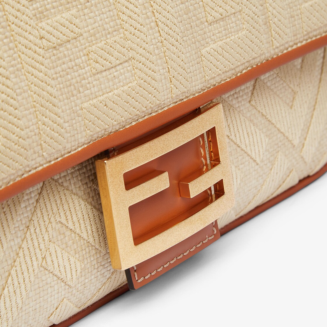 Fendi Black And Cream Raffia Logo Baguette