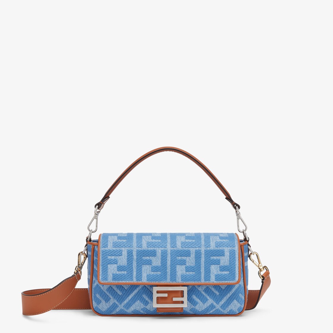 Baguette - Light blue denim bag with FF embroidery | Fendi