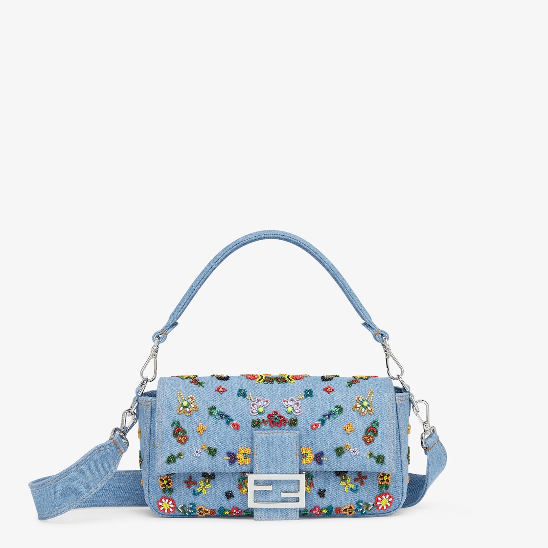 LIGHT BLUE DENIM BAGUETTE CROSSBODY BAG