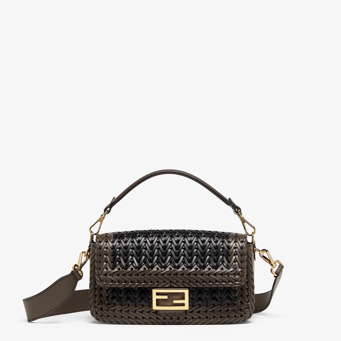 Baguette - Black and grey interlaced leather bag | Fendi