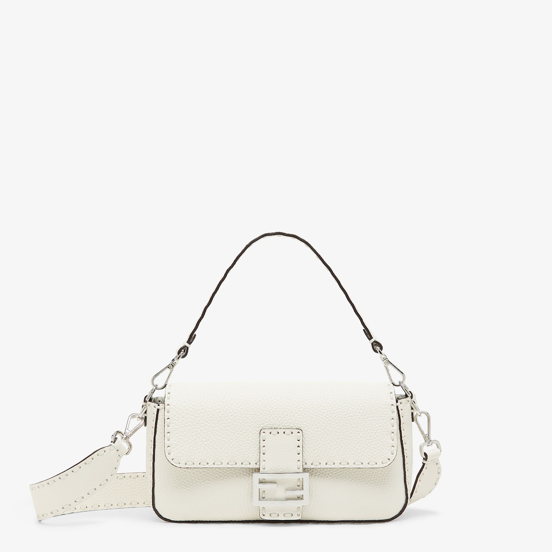 Baguette Ice white Selleria bag with 612 hand sewn topstitches Fendi