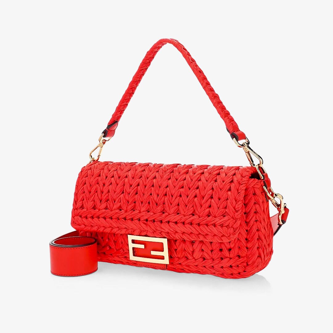 Baguette Red leather and interlaced fibre bag Fendi