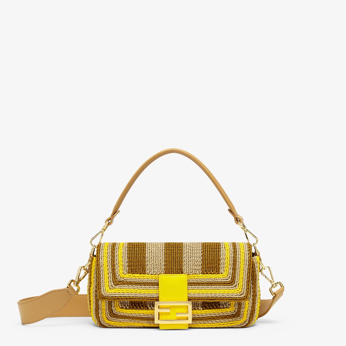 Baguette Bag with twisted passementerie trim with beige and yellow Pequin stripes Fendi