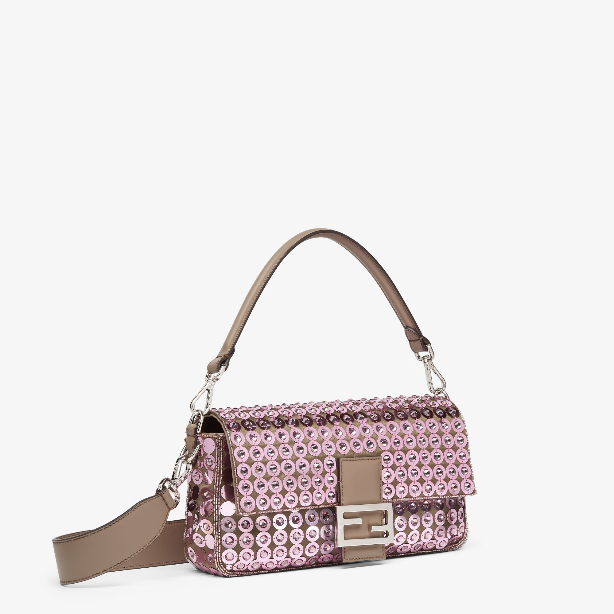 24SS【FENDI】バゲット ピンクスパンコール刺繍 レザー バッグ バゲット スパンコールまたはクリスタル マルチカラー | Fendi