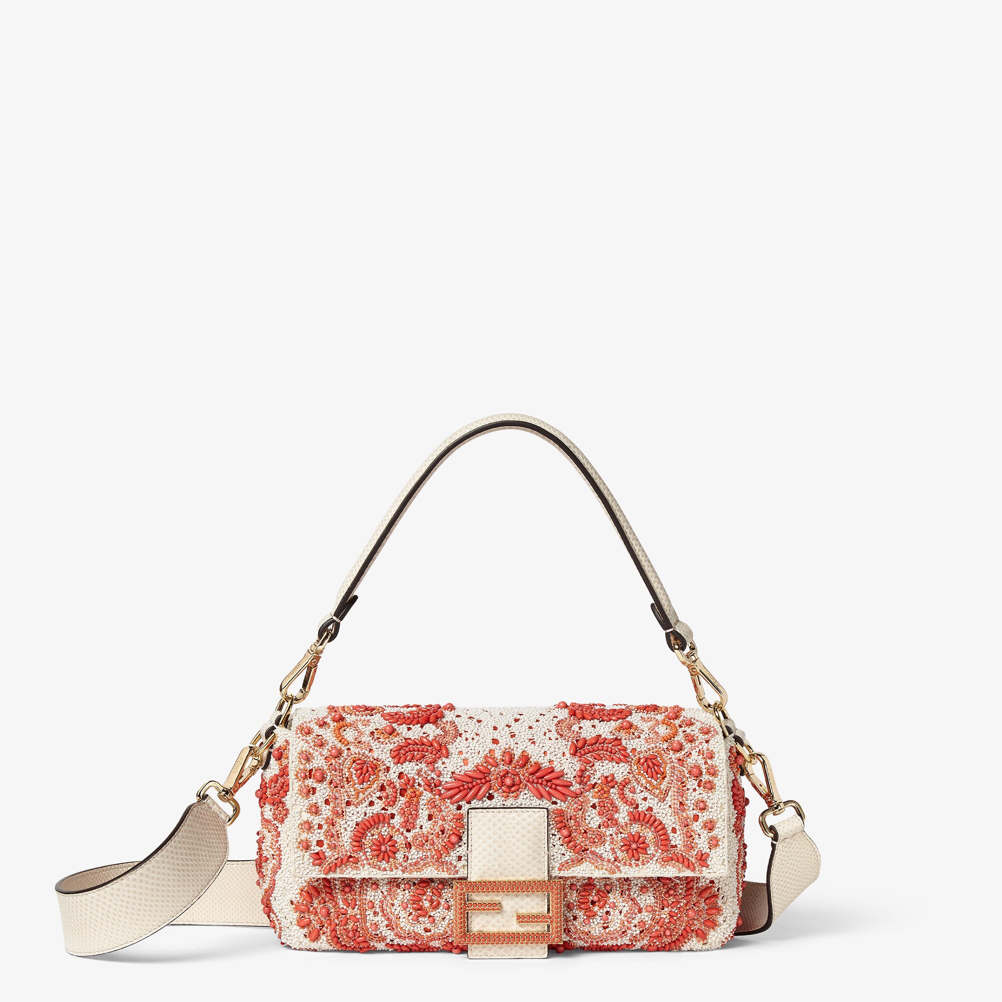 【FENDI】バゲット コーラル バンダナ 刺繍 ショルダーバッグ バゲット ミニ スパンコールまたはクリスタル ブルー | Fendi