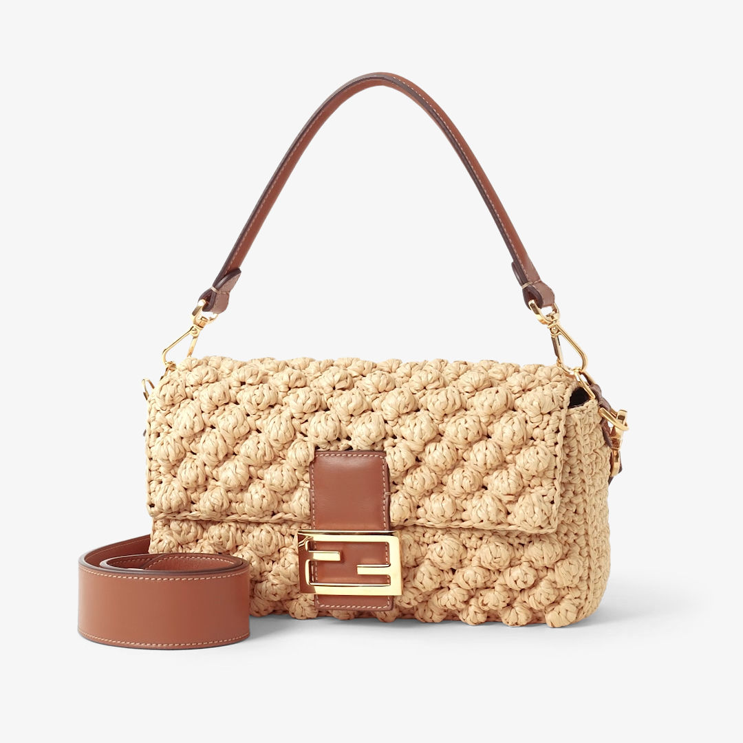 Fendi Baguette® Hazelnut-stitch raffia-effect material bag | Thumbnail 2